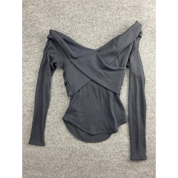 Free People Shirt Womens XS Gray Ribbed Off Shoulder Long Sleeve Stretch Top - Picture 6 of 6